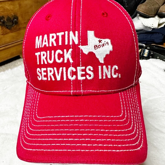 Martin Truck Services Inc Bowie TX Embroidered Trucker Cap Hat Red Adult OS - Picture 3 of 11